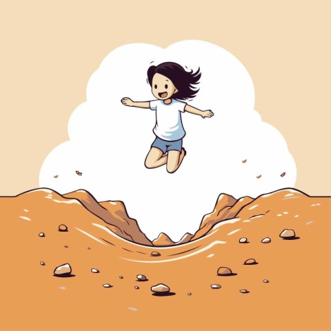 Girl jumping in the sand. Vector illustration of a girl jumping