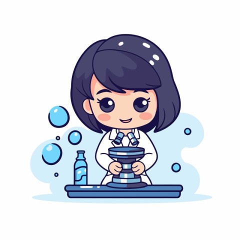 Cute little girl cartoon character doing science experiment. Vec