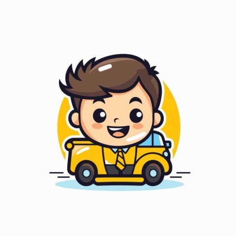 Businessman driving a car vector illustration. Cartoon character