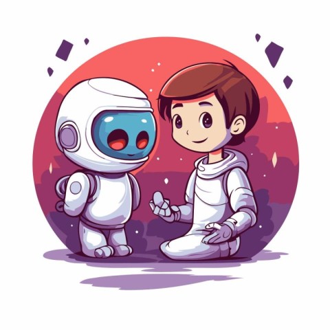 Cute boy and girl with astronaut costume cartoon vector illustra