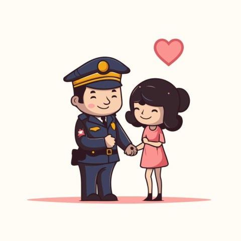 Policeman and little girl. Vector illustration in cartoon style.