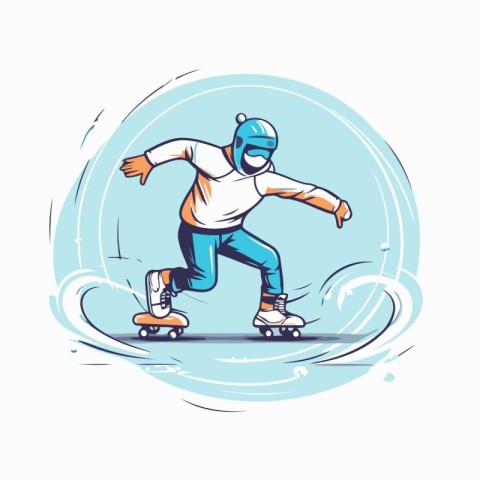 Skateboarder riding on the ice. Vector illustration in cartoon s