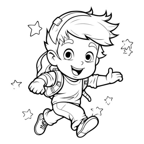 Black and White Cartoon Illustration of Kid Boy Astronaut Charac