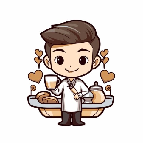 Doctor with a cup of coffee in his hand cartoon vector illustrat