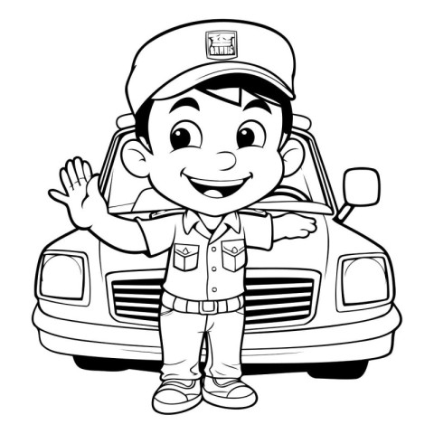 Illustration of a Kid Boy Waving and Waving to the Side of His C