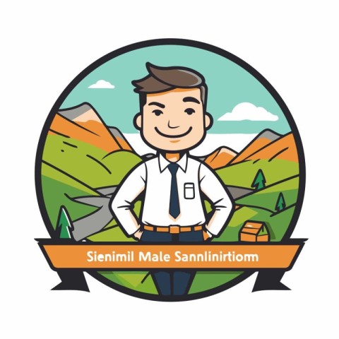 Businessman on vacation in the mountains. Vector illustration. F