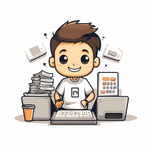 boy with calculator and printer - eps10 vector illustration. cli