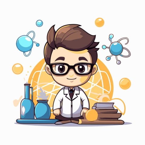 boy student with science supplies in the classroom cartoon vecto