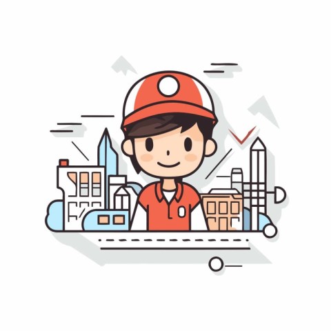 Illustration of a boy working in the city. Flat design.