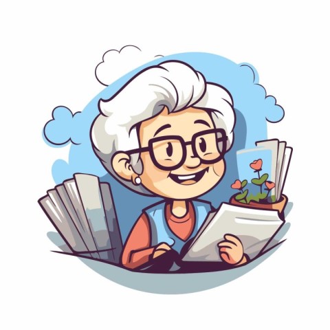 Grandmother reading a book. Vector illustration of a grandmother