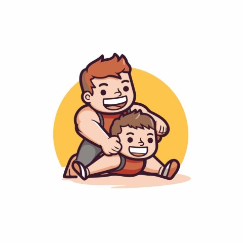 Cute boy hugging his brother. Vector illustration in cartoon sty