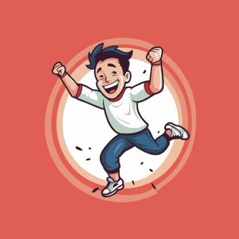 Cheerful boy jumping in the air. Vector illustration in cartoon