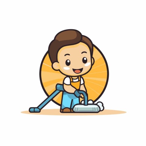 Cleaning Man - Cleaning Service - Vector Character Cartoon Illus