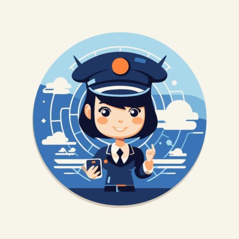 Cute cartoon policewoman in police uniform. Vector illustration.