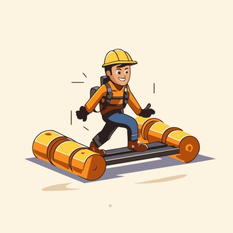 Vector illustration of a construction worker on a roller coaster