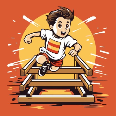 Kid running on a playground. Vector illustration of a cartoon ch