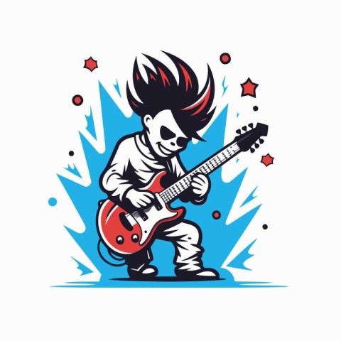 Guitar player with electric guitar. Vector illustration on white