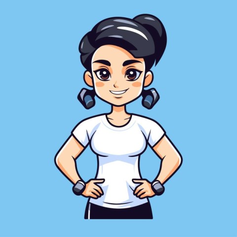 Sporty woman in sportswear. Vector illustration isolated on blue