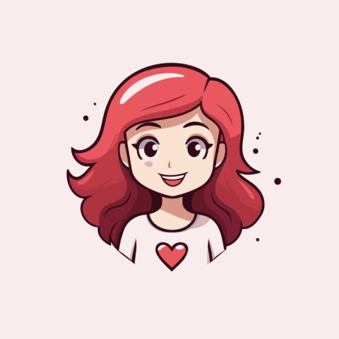 Vector cartoon illustration of a girl with red hair and a heart.