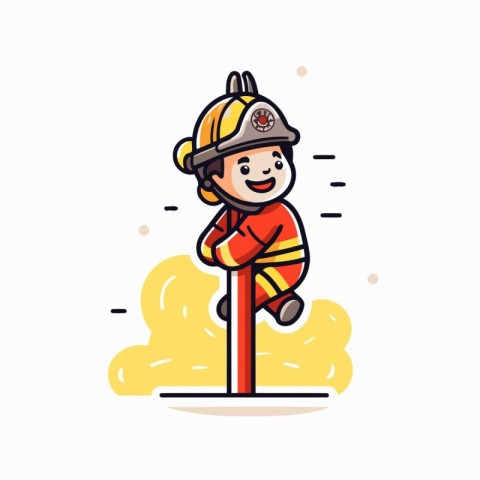 Fireman with helmet and uniform. Vector illustration in cartoon