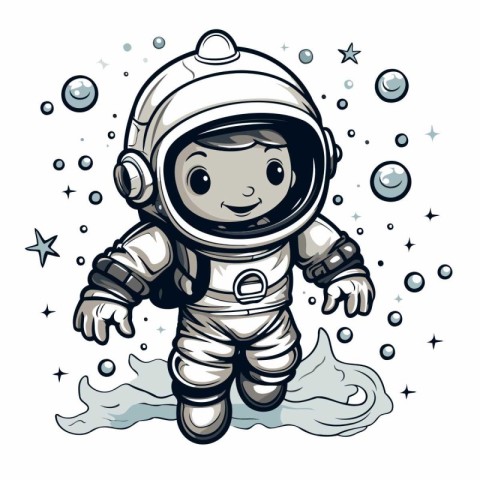 Astronaut in outer space. Cute cartoon vector illustration.