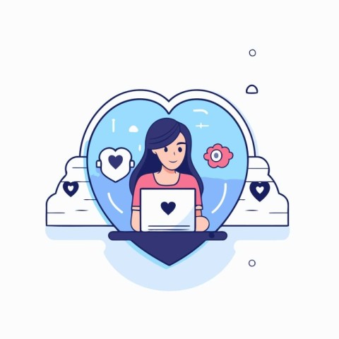 Online dating concept. Vector illustration in flat line style. W