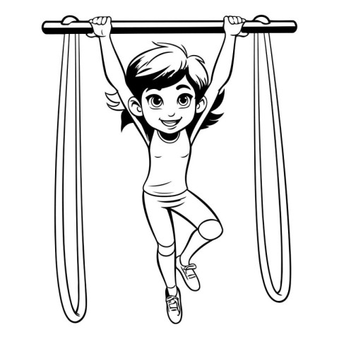 Cute little girl doing gymnastics on a rope. Vector illustration