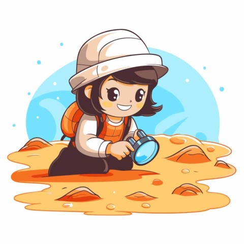 Cute little explorer boy exploring the world. Cartoon vector ill