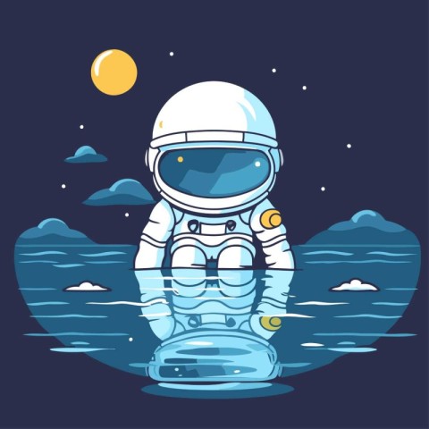 Astronaut in spacesuit on the background of the ocean. Vector il