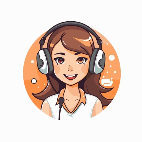 Girl with headphones. Vector illustration in a flat style on whi