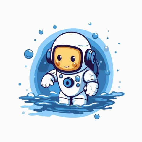 Astronaut cartoon character in the water. Vector illustration on