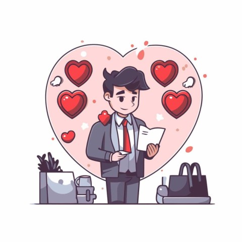 Businessman in love. Vector illustration in flat cartoon style.