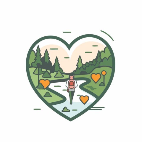 Vector illustration of a man running in a heart-shaped forest.