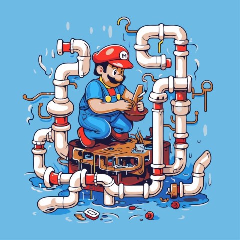 Plumber repairing pipes. Vector illustration of a plumber repair