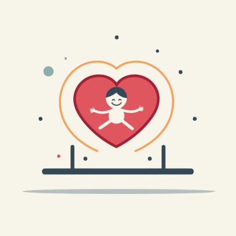 Happy boy and heart icon. Flat design style. Vector illustration