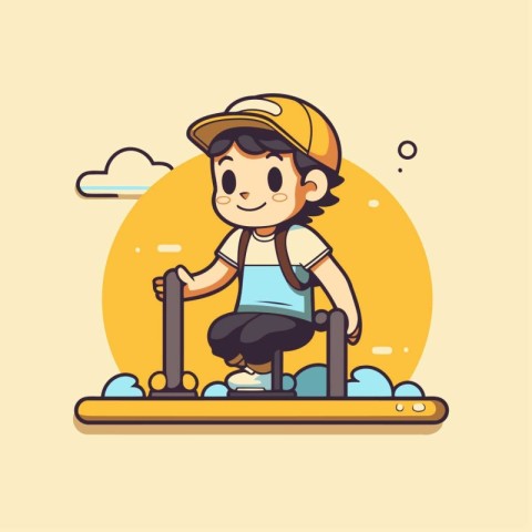 Vector illustration of a boy riding a skateboard. Flat style.