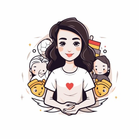 Vector illustration of happy mother with her little children. Mo