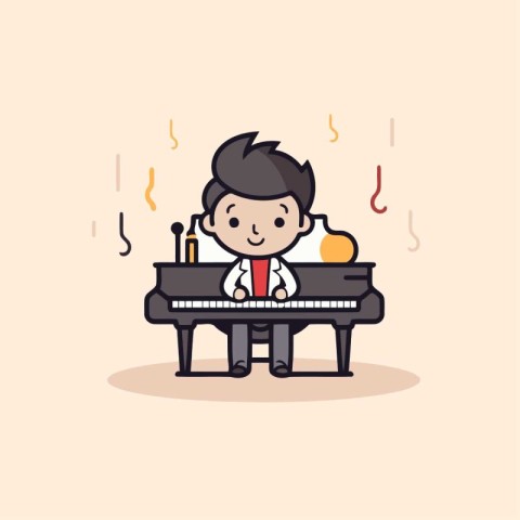 Businessman Playing Piano - Vector Cartoon Illustration. eps10