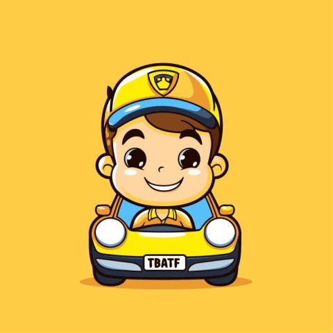 Cute little boy taxi driver cartoon character vector illustratio