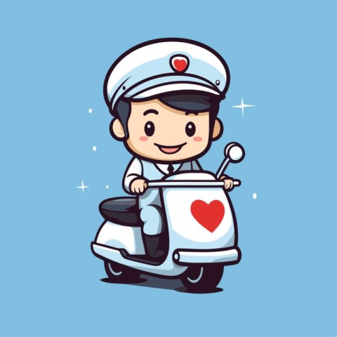 Cute boy riding a scooter with heart shape vector illustration.