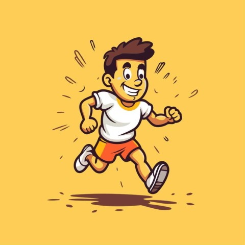 Running man cartoon character vector illustration. Cheerful man