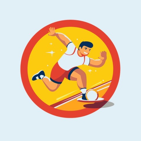 Running man. Flat style vector illustration. Sportsman with a ba