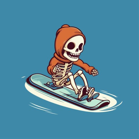 Skull surfing on a surfboard. Vector illustration. Eps 10