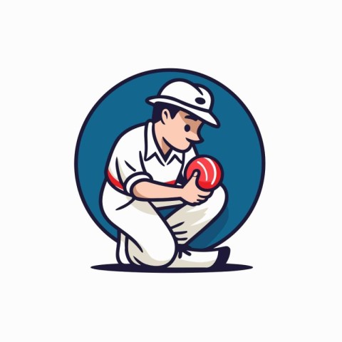 Cricket player with ball. Vector illustration in cartoon style.