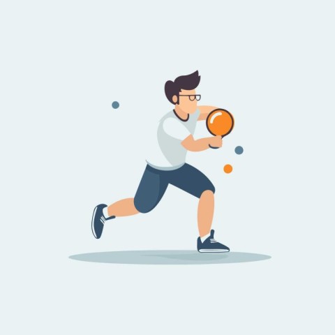 Table tennis player in action. Vector illustration in flat carto