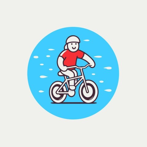 Cyclist riding bike. Vector illustration in flat style. Outline