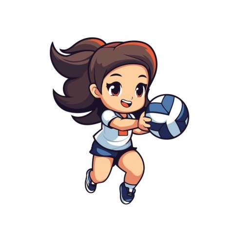 Cute girl playing volleyball cartoon vector Illustration isolate