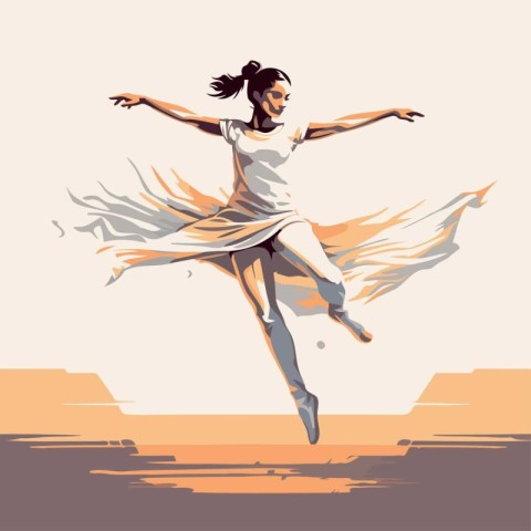 Vector illustration of a beautiful young girl dancing ballet in