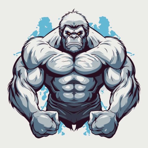 Gorilla with big muscles. Vector illustration for your design.