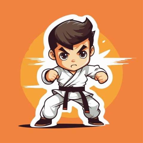 Taekwondo boy cartoon character. Vector illustration of a taekwo